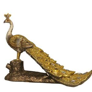 Home Centre Corsica Mayur Polyresin Standing Peacock Figurine Gold Silver